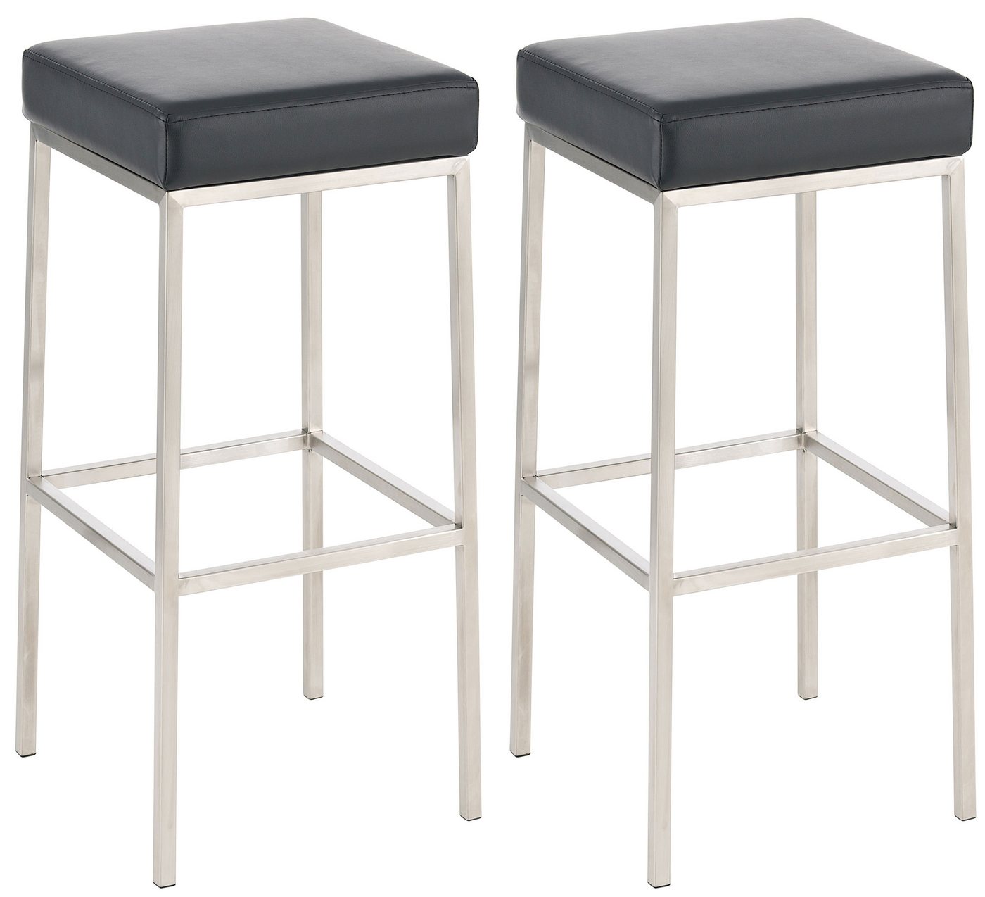 TPFLiving Barhocker 2er Set (Barstuhl - Thekenhocker - Polsterhocker - Hocker für Küche), Gestell Edelstahl - Tresenhocker- Sitzfläche: Kunstleder schwarz von TPFLiving