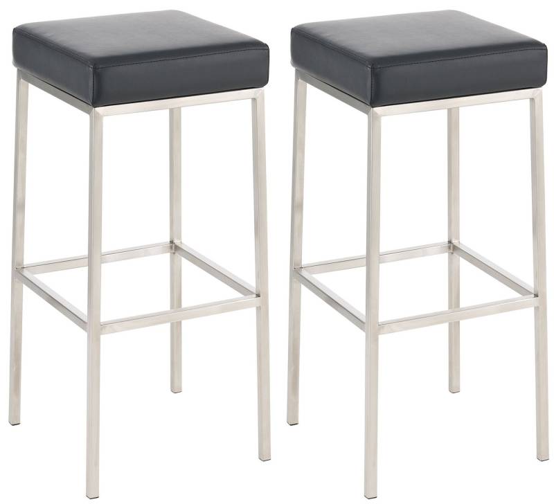 TPFLiving Barhocker 2er Set (Barstuhl - Thekenhocker - Polsterhocker - Hocker für Küche), Gestell Edelstahl - Tresenhocker- Sitzfläche: Kunstleder schwarz von TPFLiving