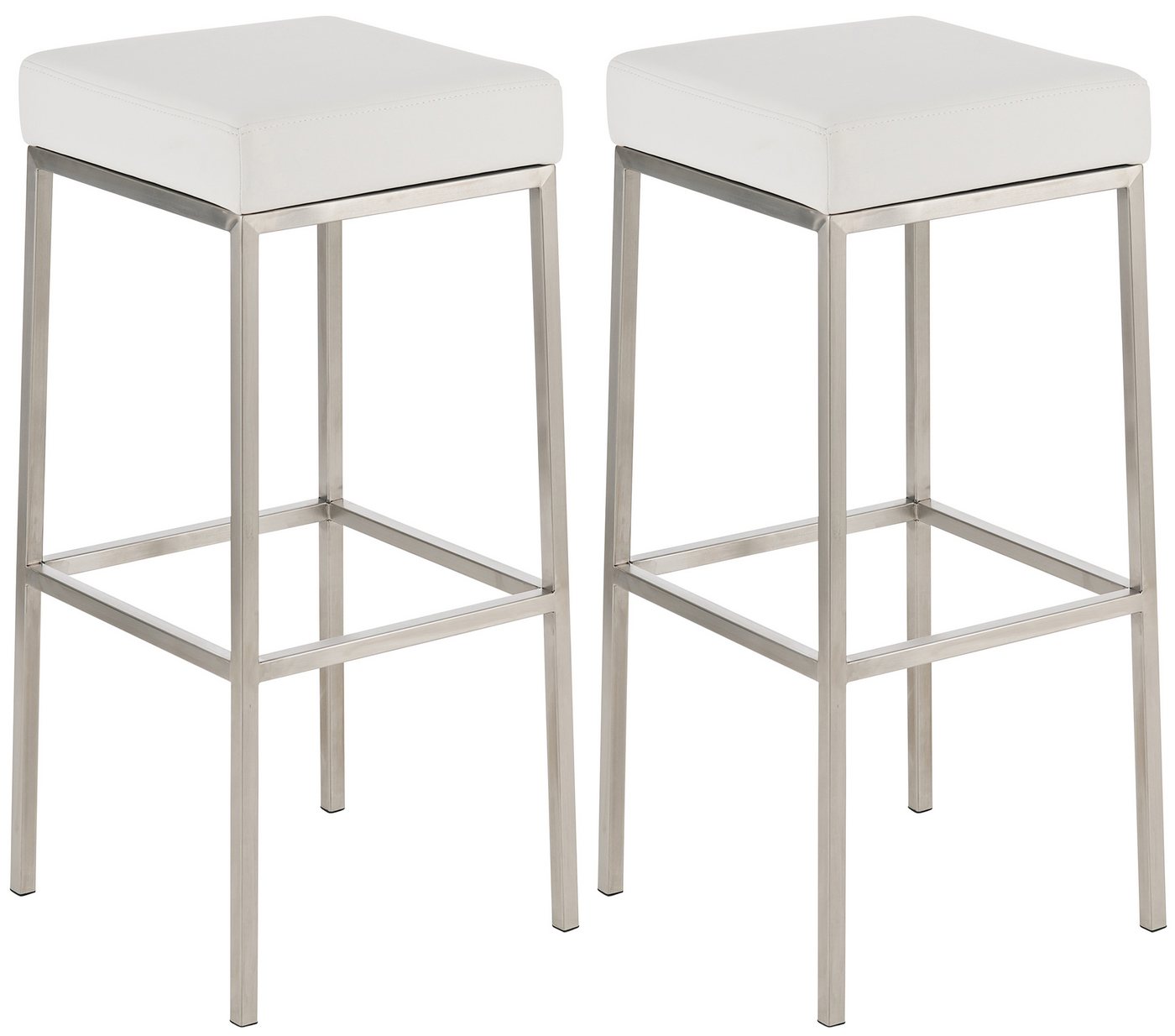 TPFLiving Barhocker 2er Set (Barstuhl - Thekenhocker - Polsterhocker - Hocker für Küche), Gestell Edelstahl - Tresenhocker- Sitzfläche: Kunstleder weiß von TPFLiving