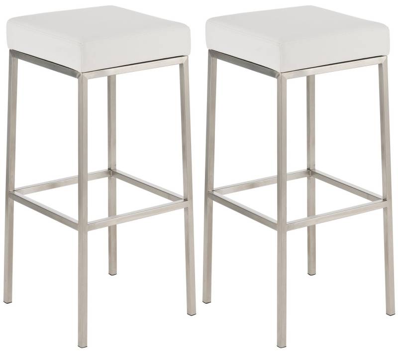 TPFLiving Barhocker 2er Set (Barstuhl - Thekenhocker - Polsterhocker - Hocker für Küche), Gestell Edelstahl - Tresenhocker- Sitzfläche: Kunstleder weiß von TPFLiving