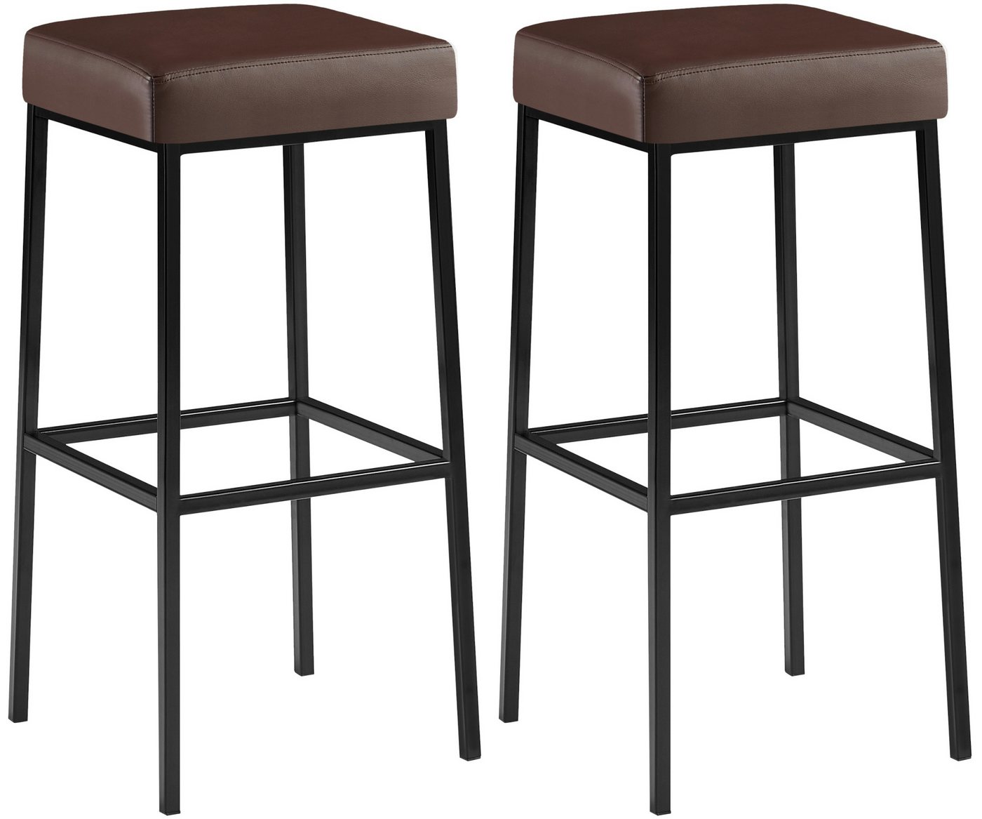 TPFLiving Barhocker 2er Set (Barstuhl - Thekenhocker - Polsterhocker - Hocker für Küche), Gestell schwarz - Tresenhocker- Sitzfläche: Kunstleder braun von TPFLiving