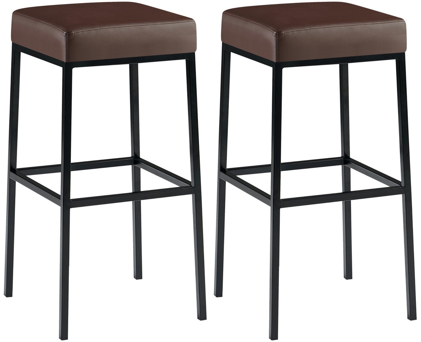 TPFLiving Barhocker 2er Set (Barstuhl - Thekenhocker - Polsterhocker - Hocker für Küche), Gestell schwarz - Tresenhocker- Sitzfläche: Kunstleder braun von TPFLiving