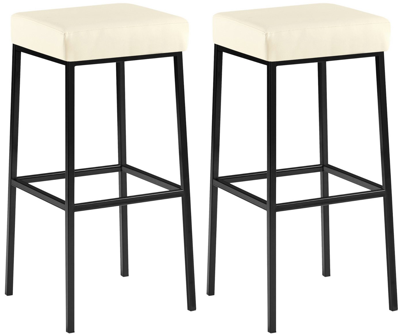 TPFLiving Barhocker 2er Set (Barstuhl - Thekenhocker - Polsterhocker - Hocker für Küche), Gestell schwarz - Tresenhocker- Sitzfläche: Kunstleder creme von TPFLiving