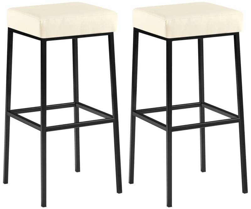 TPFLiving Barhocker 2er Set (Barstuhl - Thekenhocker - Polsterhocker - Hocker für Küche), Gestell schwarz - Tresenhocker- Sitzfläche: Kunstleder creme von TPFLiving