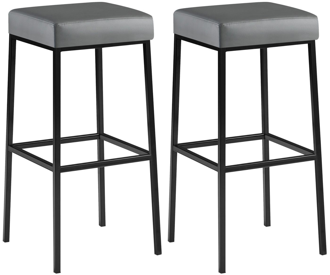 TPFLiving Barhocker 2er Set (Barstuhl - Thekenhocker - Polsterhocker - Hocker für Küche), Gestell schwarz - Tresenhocker- Sitzfläche: Kunstleder grau von TPFLiving