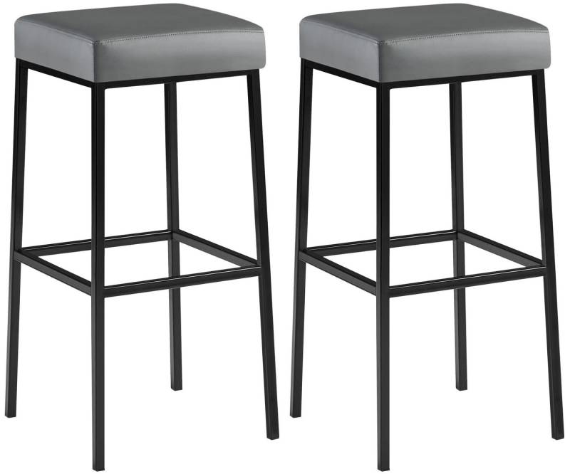 TPFLiving Barhocker 2er Set (Barstuhl - Thekenhocker - Polsterhocker - Hocker für Küche), Gestell schwarz - Tresenhocker- Sitzfläche: Kunstleder grau von TPFLiving