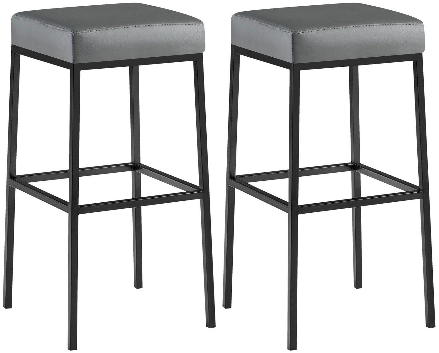 TPFLiving Barhocker 2er Set (Barstuhl - Thekenhocker - Polsterhocker - Hocker für Küche), Gestell schwarz - Tresenhocker- Sitzfläche: Kunstleder grau von TPFLiving