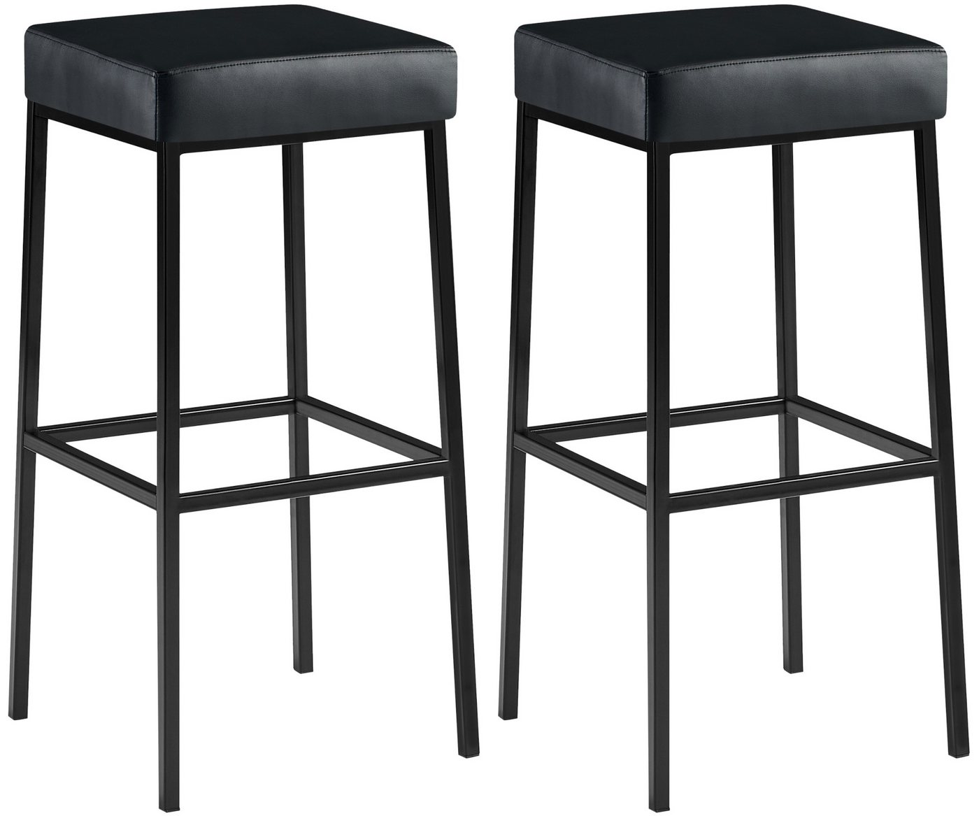 TPFLiving Barhocker 2er Set (Barstuhl - Thekenhocker - Polsterhocker - Hocker für Küche), Gestell schwarz - Tresenhocker- Sitzfläche: Kunstleder schwarz von TPFLiving
