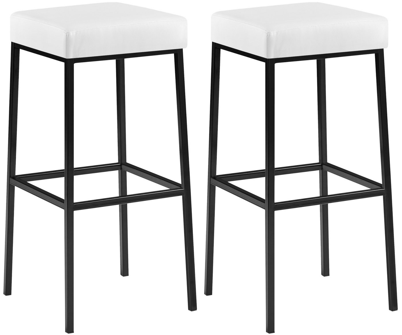 TPFLiving Barhocker 2er Set (Barstuhl - Thekenhocker - Polsterhocker - Hocker für Küche), Gestell schwarz - Tresenhocker- Sitzfläche: Kunstleder weiß von TPFLiving