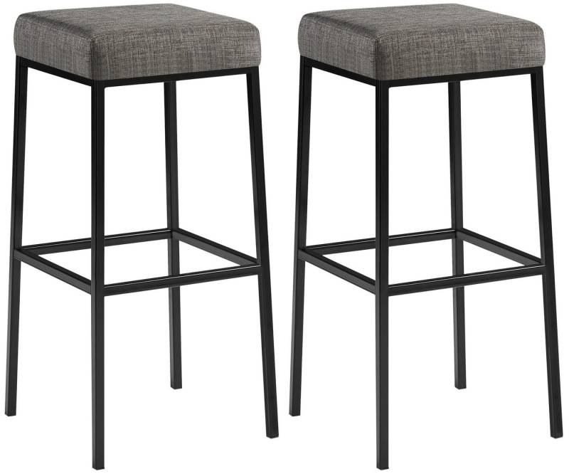 TPFLiving Barhocker 2er Set (Barstuhl - Thekenhocker - Polsterhocker - Hocker für Küche), Gestell schwarz - Tresenhocker- Sitzfläche: Stoff grau von TPFLiving