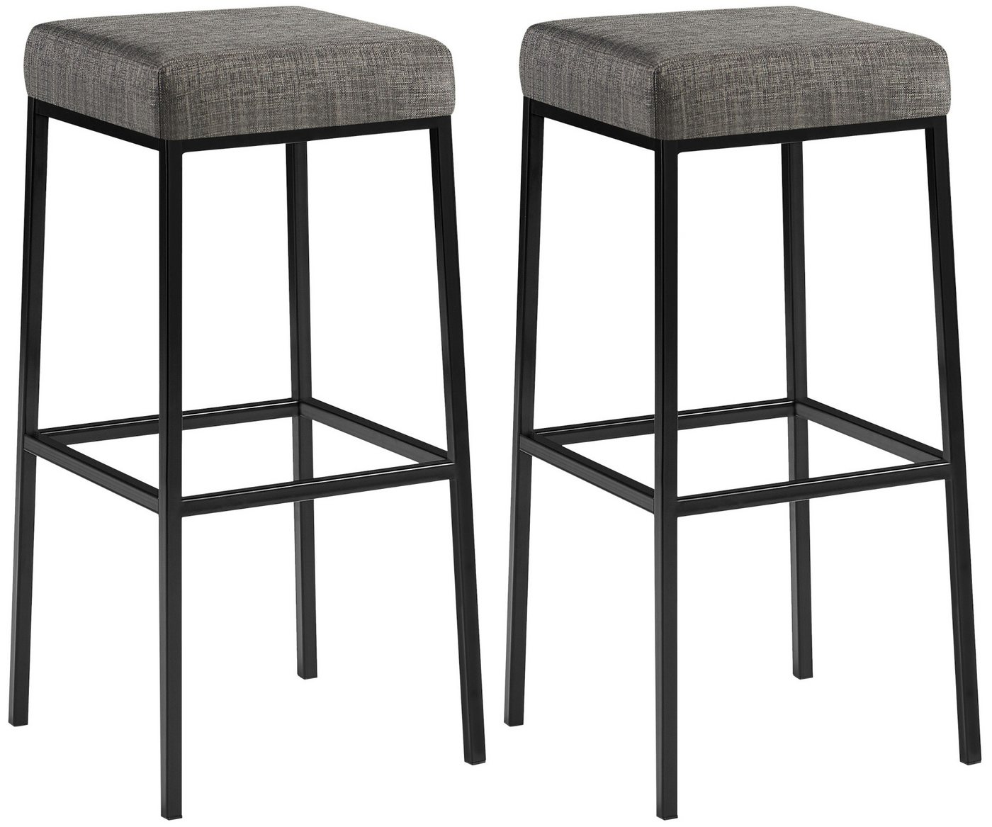 TPFLiving Barhocker 2er Set (Barstuhl - Thekenhocker - Polsterhocker - Hocker für Küche), Gestell schwarz - Tresenhocker- Sitzfläche: Stoff grau von TPFLiving