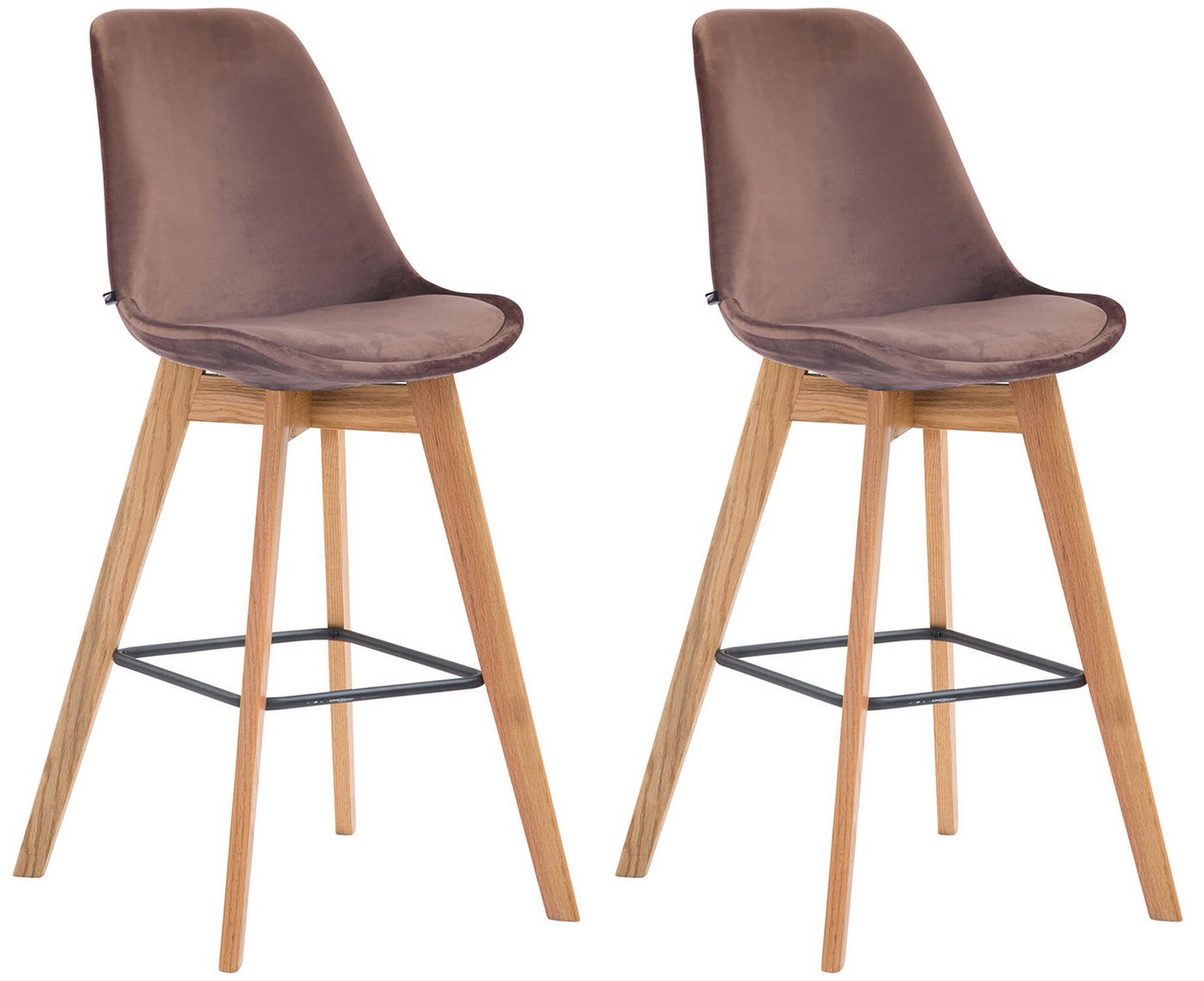 TPFLiving Barhocker 2er Set (Set, 2 St., Barstuhl - Thekenhocker - Tresenhocker - Hocker für Küche), 4-Fuß Gestell Eichenholz Natur - Sitzfläche: Samt Braun von TPFLiving