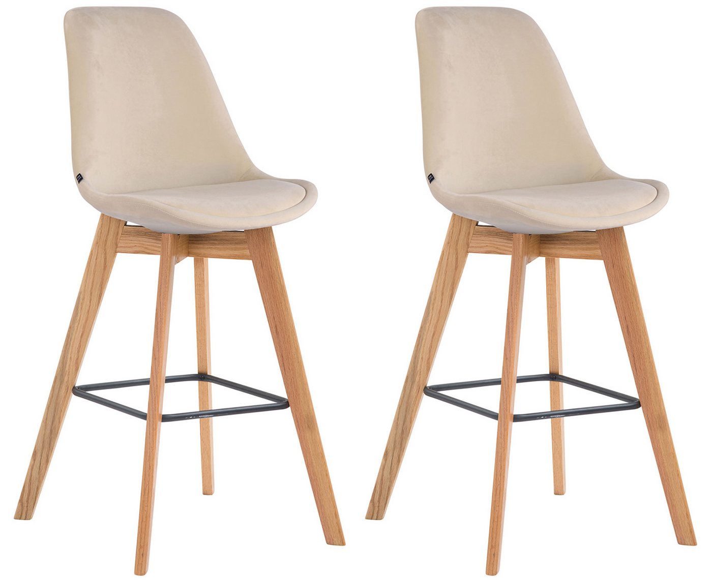 TPFLiving Barhocker 2er Set (Set, 2 St., Barstuhl - Thekenhocker - Tresenhocker - Hocker für Küche), 4-Fuß Gestell Eichenholz Natur - Sitzfläche: Samt Creme von TPFLiving