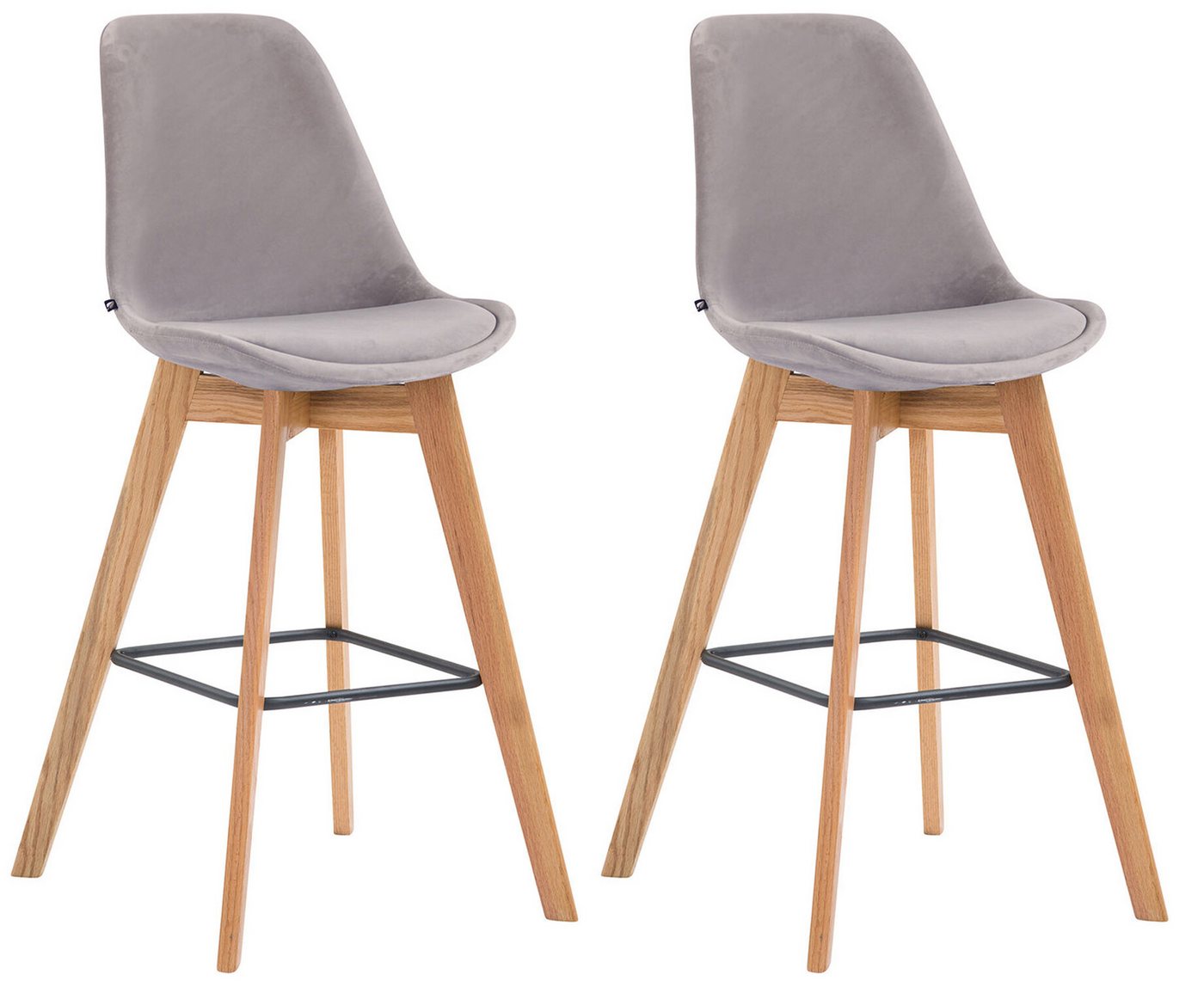 TPFLiving Barhocker 2er Set (Set, 2 St., Barstuhl - Thekenhocker - Tresenhocker - Hocker für Küche), 4-Fuß Gestell Eichenholz Natur - Sitzfläche: Samt Grau von TPFLiving