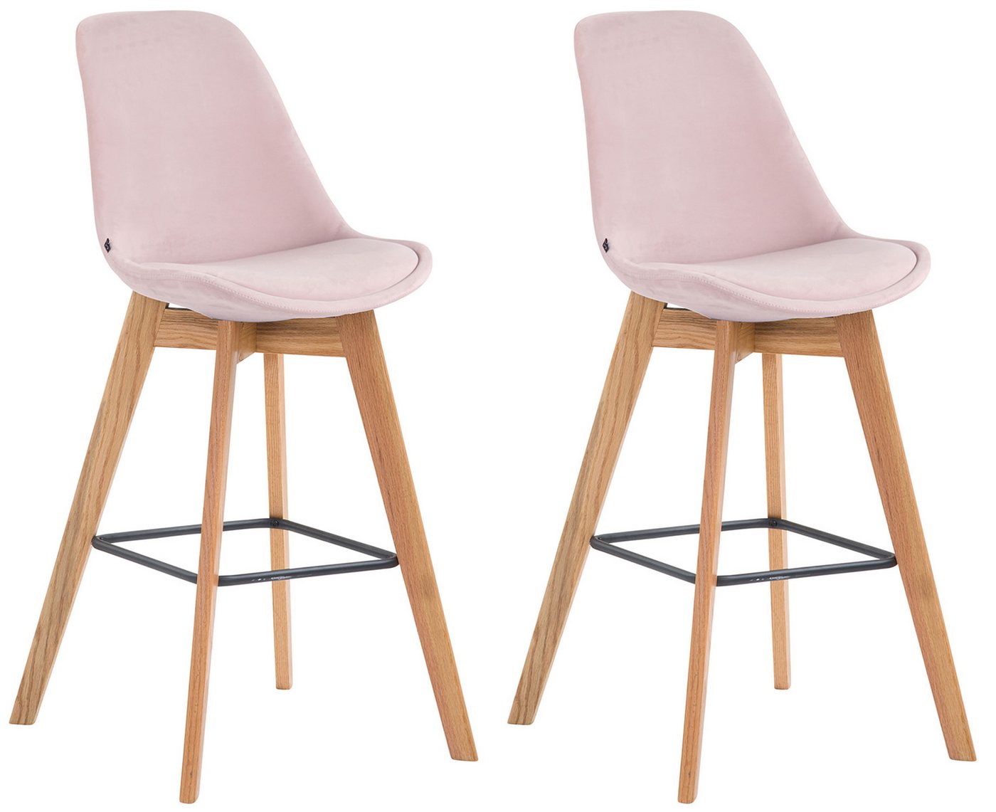 TPFLiving Barhocker 2er Set (Set, 2 St., Barstuhl - Thekenhocker - Tresenhocker - Hocker für Küche), 4-Fuß Gestell Eichenholz Natur - Sitzfläche: Samt Pink von TPFLiving