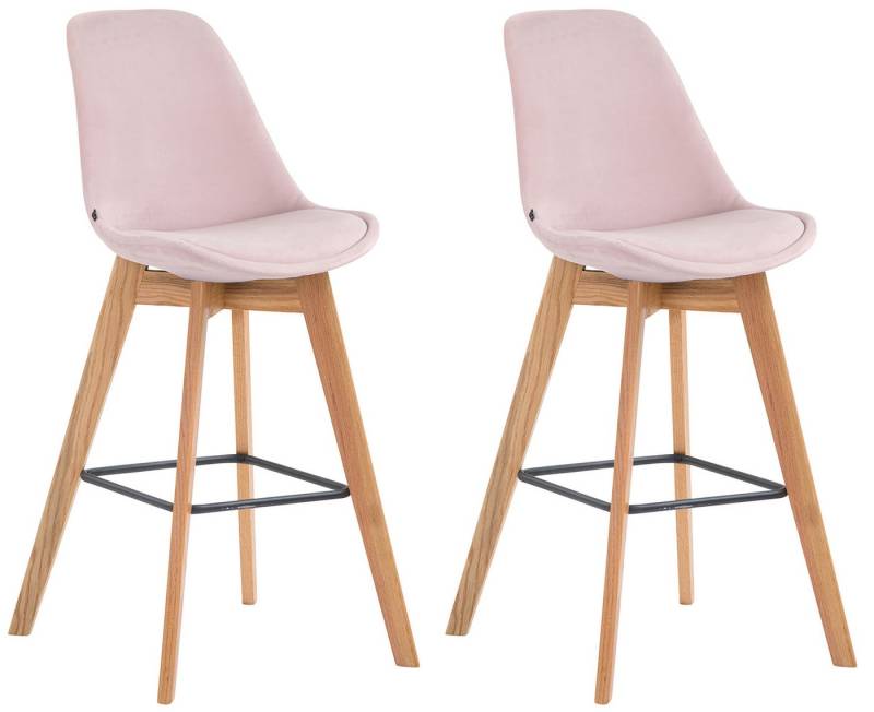 TPFLiving Barhocker 2er Set (Set, 2 St., Barstuhl - Thekenhocker - Tresenhocker - Hocker für Küche), 4-Fuß Gestell Eichenholz Natur - Sitzfläche: Samt Pink von TPFLiving