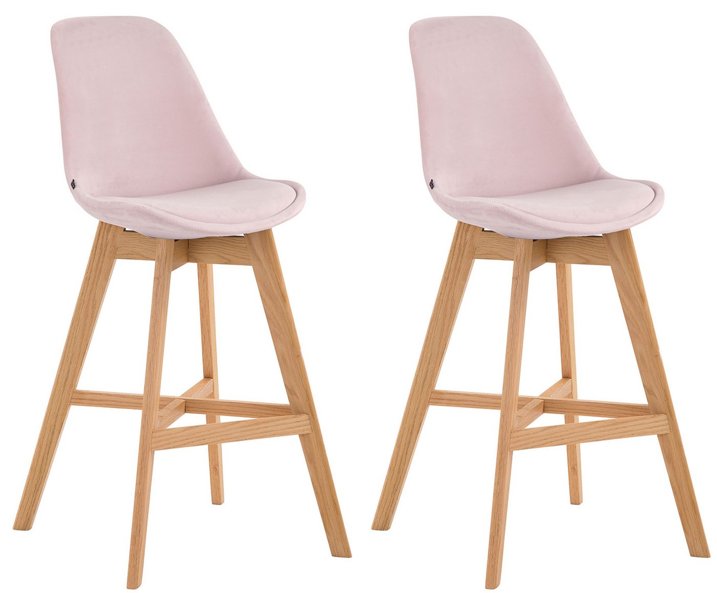 TPFLiving Barhocker 2er Set (Set, 2 St., Barstuhl - Thekenhocker - Tresenhocker - Hocker für Küche), 4-Fuß Gestell Holz Natur - Sitzfläche: Samt Pink von TPFLiving