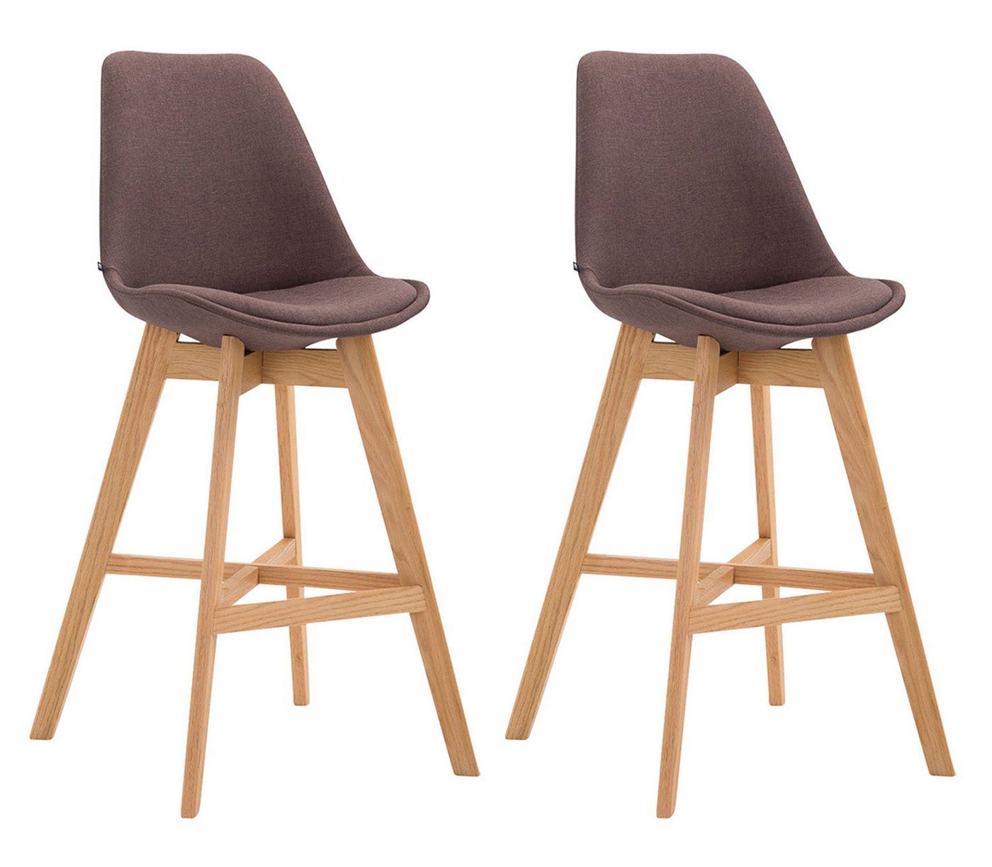 TPFLiving Barhocker 2er Set (Set, 2 St., Barstuhl - Thekenhocker - Tresenhocker - Hocker für Küche), 4-Fuß Gestell Holz Natur - Sitzfläche: Stoff Braun von TPFLiving