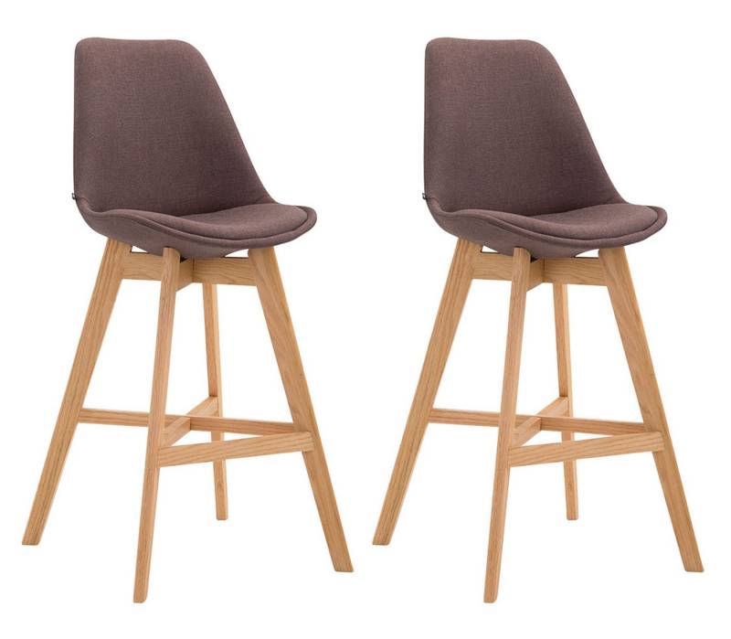 TPFLiving Barhocker 2er Set (Set, 2 St., Barstuhl - Thekenhocker - Tresenhocker - Hocker für Küche), 4-Fuß Gestell Holz Natur - Sitzfläche: Stoff Braun von TPFLiving