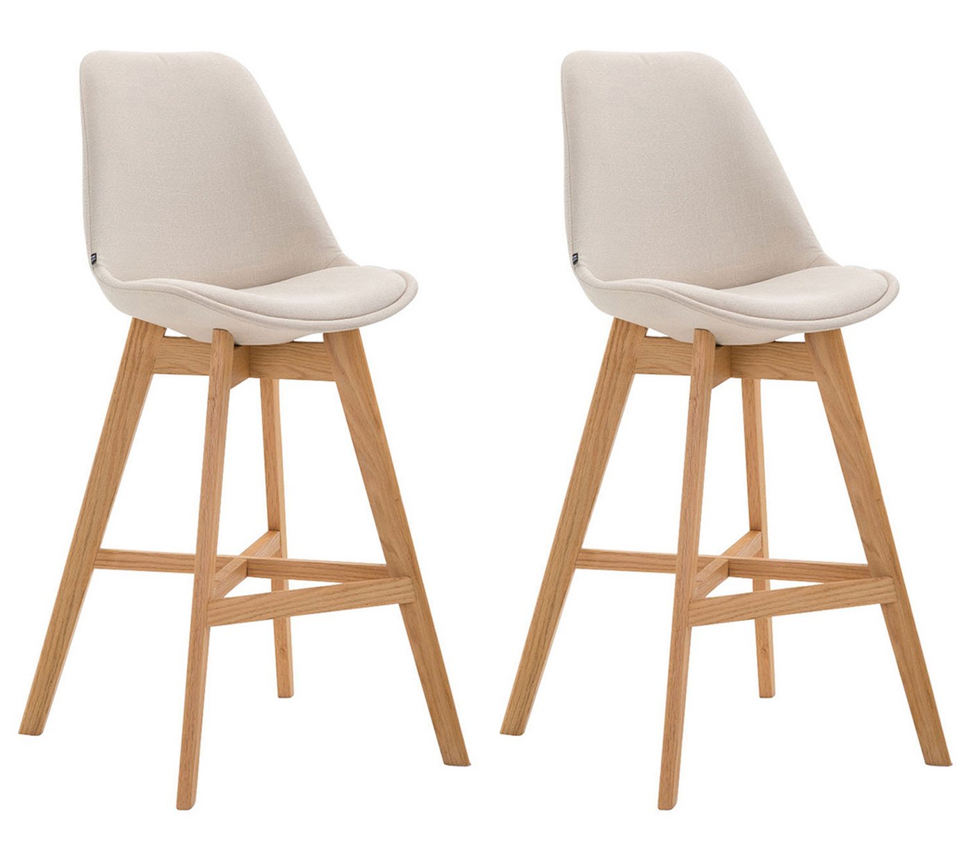 TPFLiving Barhocker 2er Set (Set, 2 St., Barstuhl - Thekenhocker - Tresenhocker - Hocker für Küche), 4-Fuß Gestell Holz Natur - Sitzfläche: Stoff Creme von TPFLiving