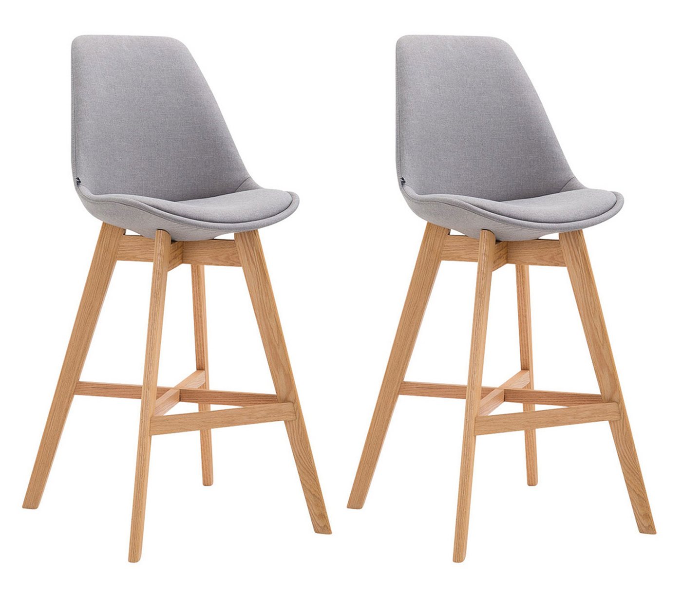TPFLiving Barhocker 2er Set (Set, 2 St., Barstuhl - Thekenhocker - Tresenhocker - Hocker für Küche), 4-Fuß Gestell Holz Natur - Sitzfläche: Stoff Grau von TPFLiving