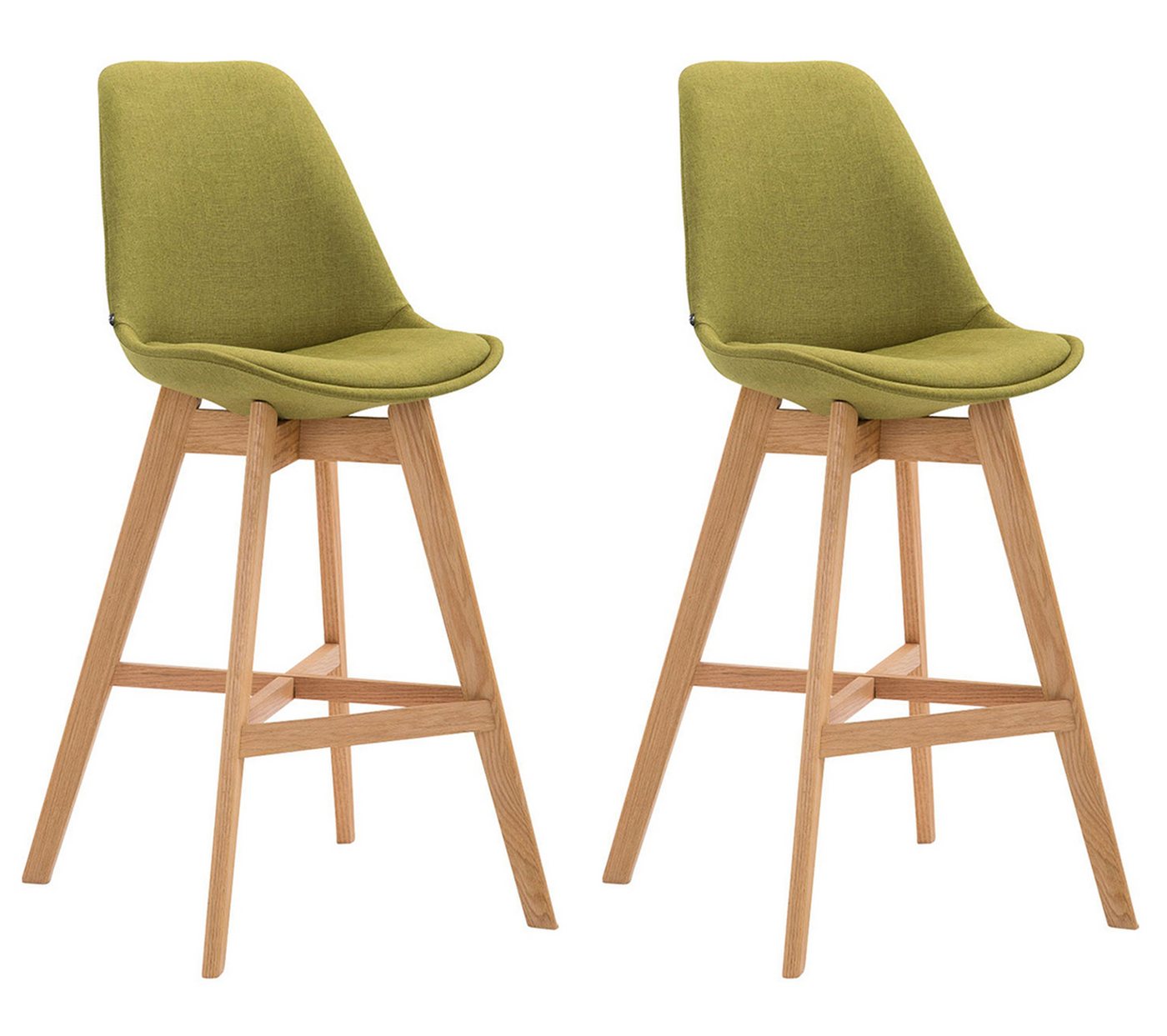 TPFLiving Barhocker 2er Set (Set, 2 St., Barstuhl - Thekenhocker - Tresenhocker - Hocker für Küche), 4-Fuß Gestell Holz Natur - Sitzfläche: Stoff Grün von TPFLiving