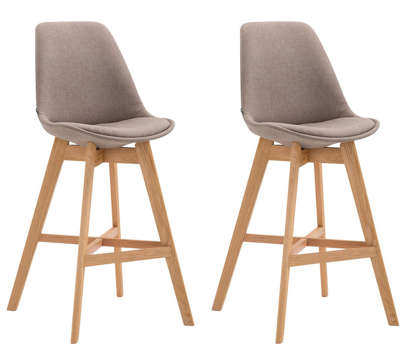 TPFLiving Barhocker 2er Set (Set, 2 St., Barstuhl - Thekenhocker - Tresenhocker - Hocker für Küche), 4-Fuß Gestell Holz Natur - Sitzfläche: Stoff Taupe von TPFLiving