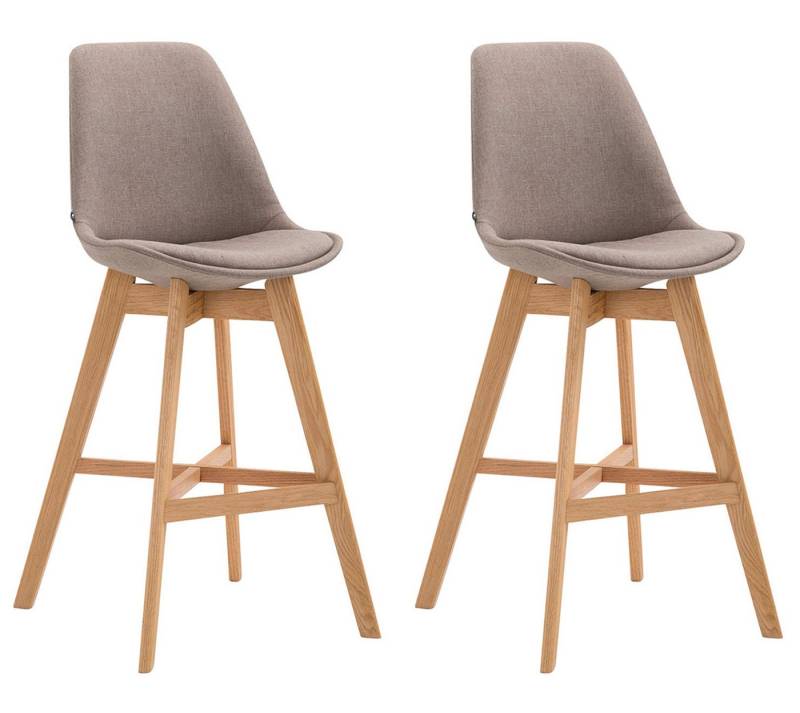 TPFLiving Barhocker 2er Set (Set, 2 St., Barstuhl - Thekenhocker - Tresenhocker - Hocker für Küche), 4-Fuß Gestell Holz Natur - Sitzfläche: Stoff Taupe von TPFLiving