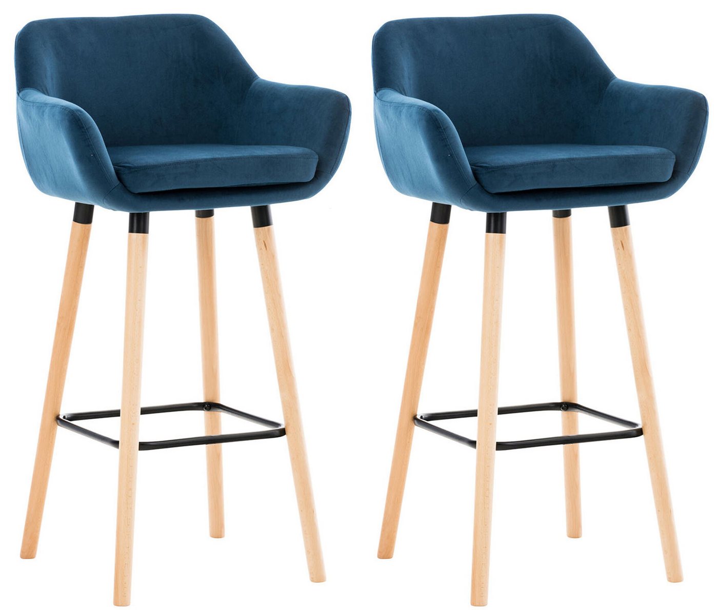 TPFLiving Barhocker 2er Set (Set, 2 St., Barstuhl - Thekenhocker - Tresenhocker - Hocker für Küche), Tresenhocker 4-Fuß Gestell Holz - Sitzfläche: Samt Blau von TPFLiving