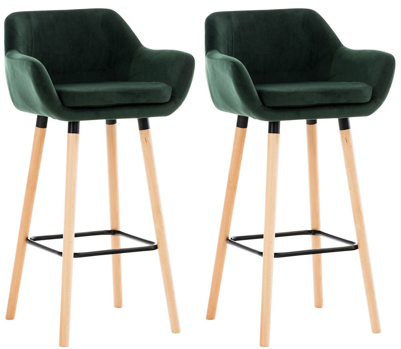 TPFLiving Barhocker 2er Set (Set, 2 St., Barstuhl - Thekenhocker - Tresenhocker - Hocker für Küche), Tresenhocker 4-Fuß Gestell Holz - Sitzfläche: Samt Grün von TPFLiving