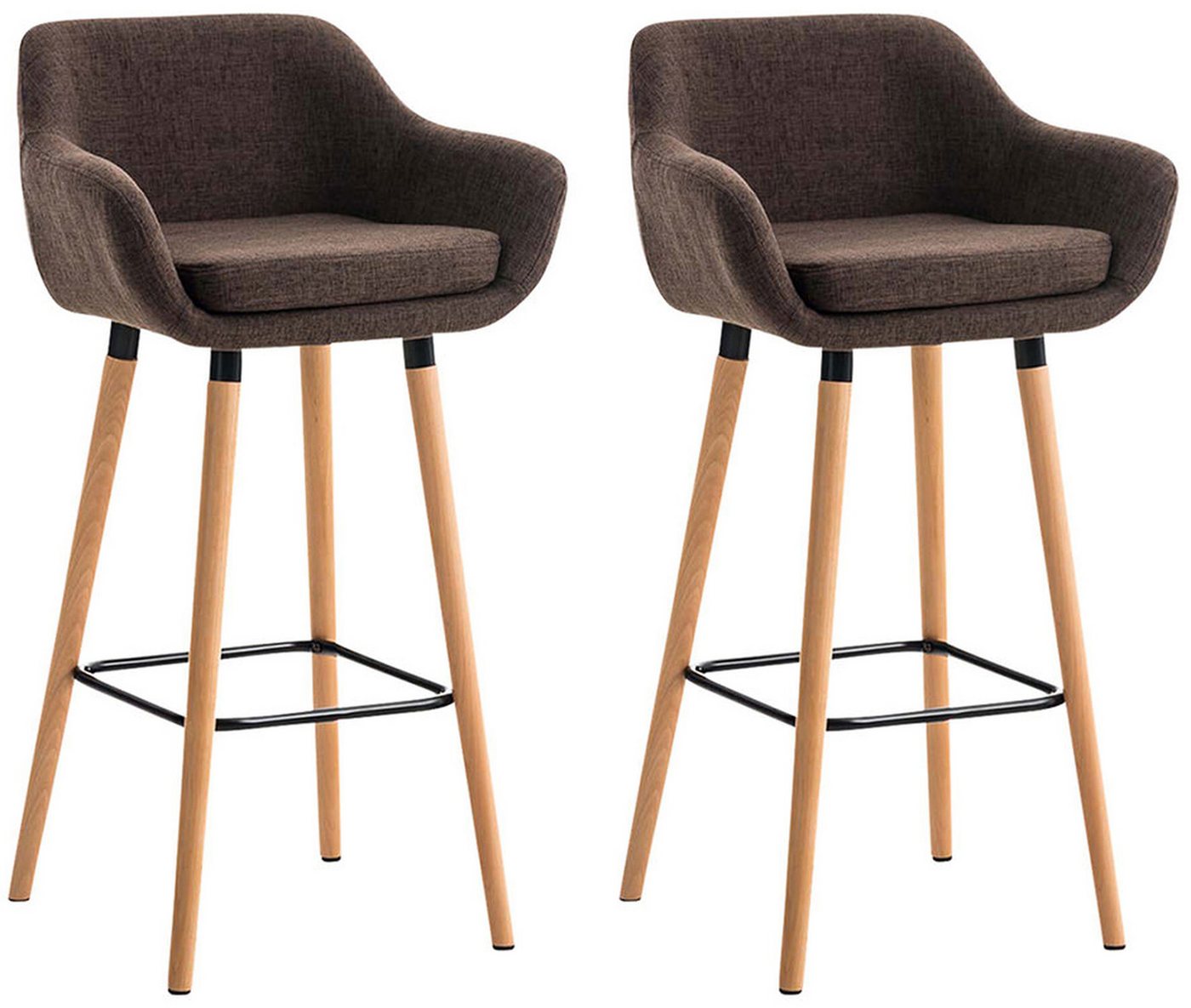 TPFLiving Barhocker 2er Set (Set, 2 St., Barstuhl - Thekenhocker - Tresenhocker - Hocker für Küche), Tresenhocker 4-Fuß Gestell Holz - Sitzfläche: Stoff Braun von TPFLiving