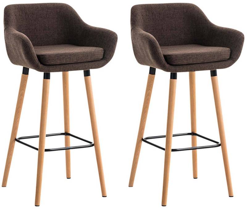 TPFLiving Barhocker 2er Set (Set, 2 St., Barstuhl - Thekenhocker - Tresenhocker - Hocker für Küche), Tresenhocker 4-Fuß Gestell Holz - Sitzfläche: Stoff Braun von TPFLiving