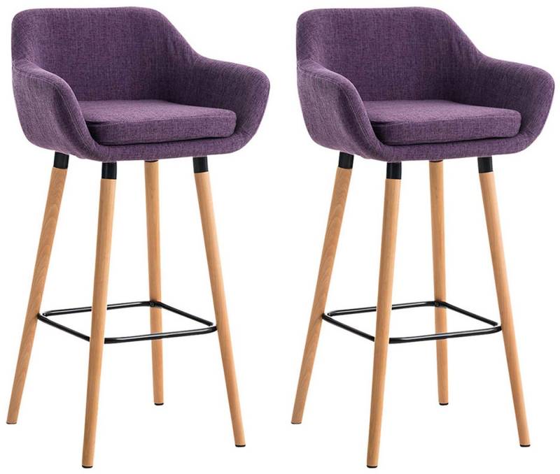 TPFLiving Barhocker 2er Set (Set, 2 St., Barstuhl - Thekenhocker - Tresenhocker - Hocker für Küche), Tresenhocker 4-Fuß Gestell Holz - Sitzfläche: Stoff Lila von TPFLiving