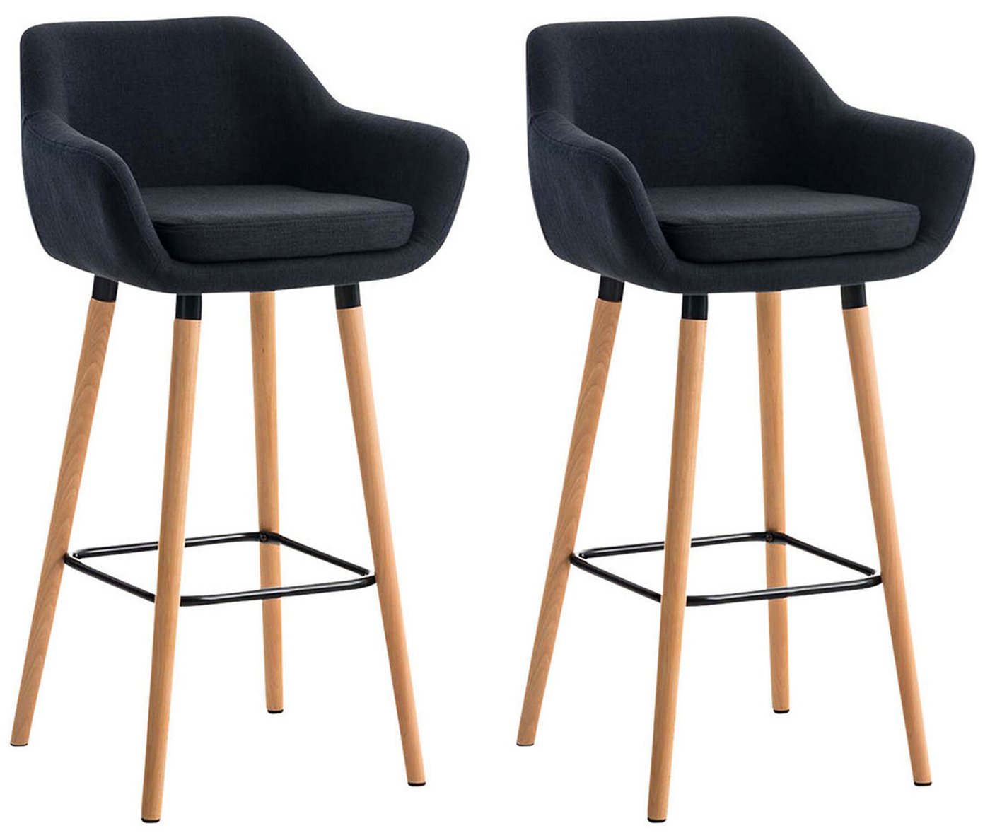 TPFLiving Barhocker 2er Set (Set, 2 St., Barstuhl - Thekenhocker - Tresenhocker - Hocker für Küche), Tresenhocker 4-Fuß Gestell Holz - Sitzfläche: Stoff Schwarz von TPFLiving