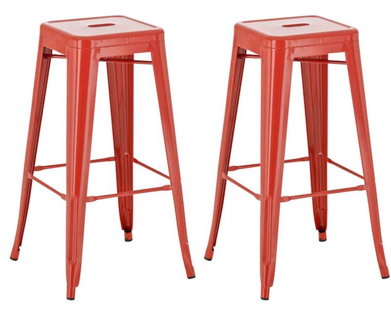 TPFLiving Barhocker 2er Set (Set, 2 St., Barstuhl - Tresenhocker - Thekenhocker - Hocker für Küche), Gestell Metall Rot - Sitzfläche: Metall Rot von TPFLiving