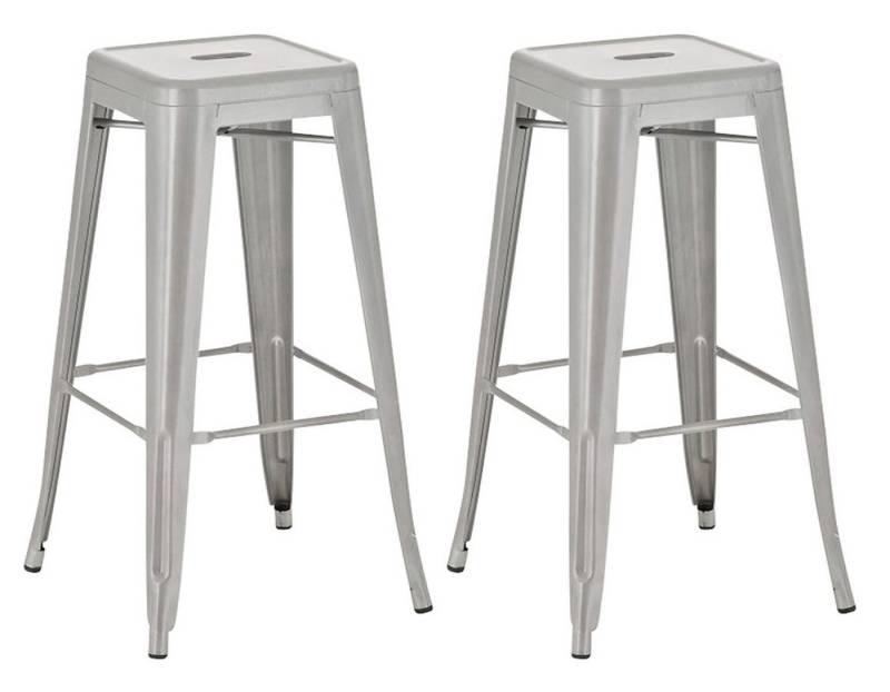TPFLiving Barhocker 2er Set (Set, 2 St., Barstuhl - Tresenhocker - Thekenhocker - Hocker für Küche), Gestell Metall Silber - Sitzfläche: Metall Silber von TPFLiving