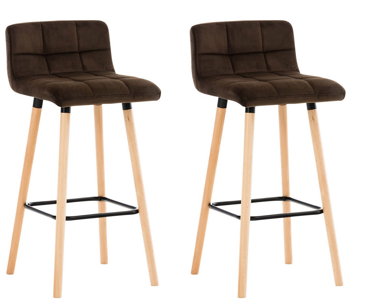 TPFLiving Barhocker 2er Set (Set, 2 St., Barstuhl mit Rückenlehne - Hocker für Küche), Gestell Buchenholz helllbraun - Sitzfläche: Samt Braun von TPFLiving