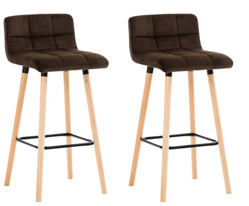 TPFLiving Barhocker 2er Set (Set, 2 St., Barstuhl mit Rückenlehne - Hocker für Küche), Gestell Buchenholz helllbraun - Sitzfläche: Samt Braun von TPFLiving