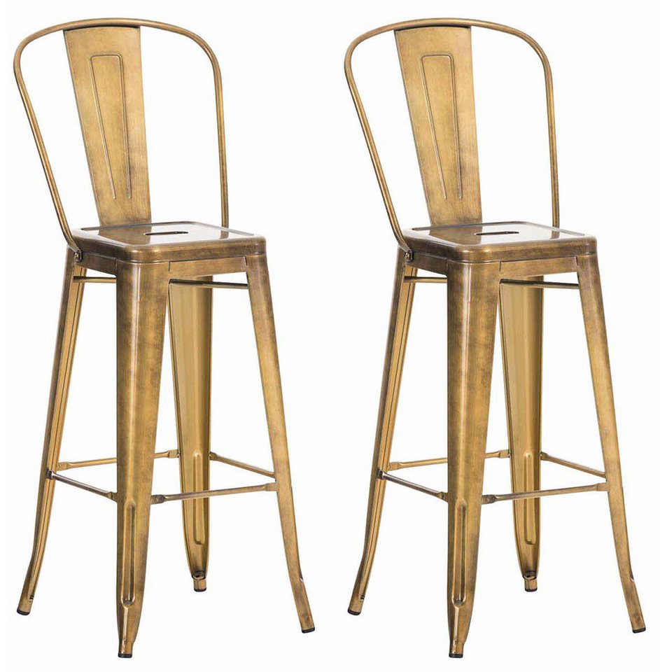 TPFLiving Barhocker 2er Set (Set, 2 St., Barstuhl mit Rückenlehne - Thekenhocker - Hocker für Küche), Pulverbeschichtetes Metall - Barhocker Gold von TPFLiving