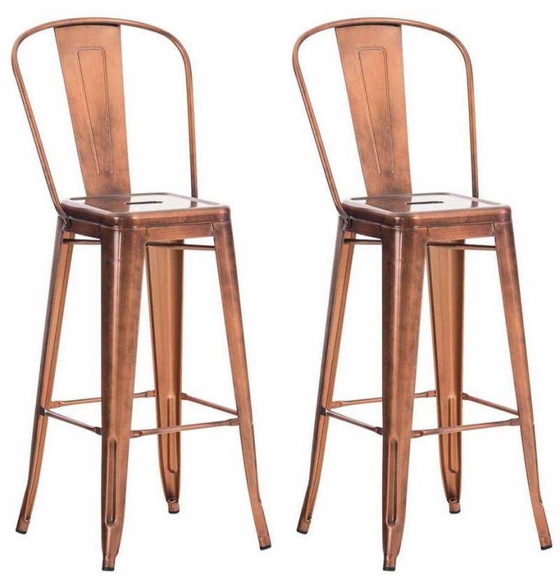 TPFLiving Barhocker 2er Set (Set, 2 St., Barstuhl mit Rückenlehne - Thekenhocker - Hocker für Küche), Pulverbeschichtetes Metall - Barhocker Kupfer von TPFLiving