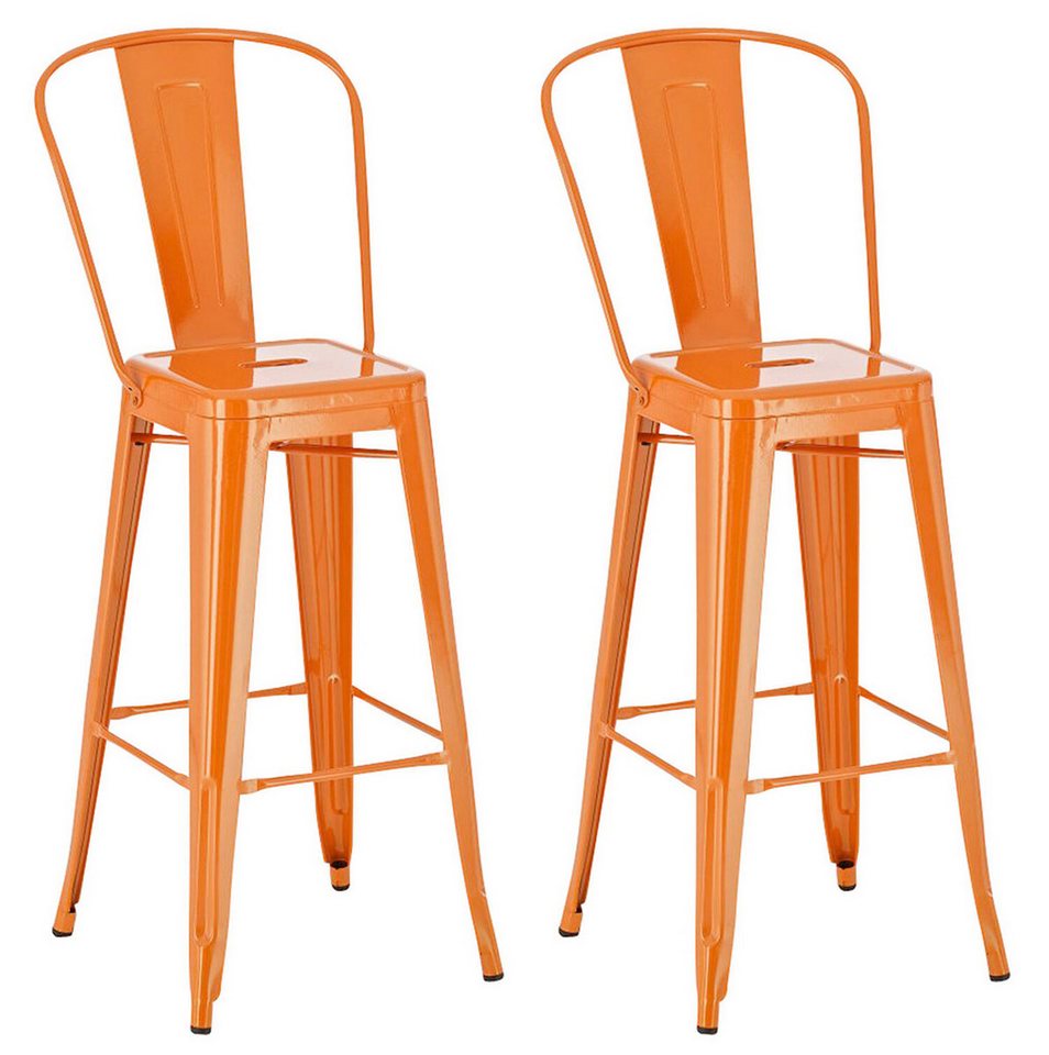 TPFLiving Barhocker 2er Set (Set, 2 St., Barstuhl mit Rückenlehne - Thekenhocker - Hocker für Küche), Pulverbeschichtetes Metall - Barhocker Orange von TPFLiving