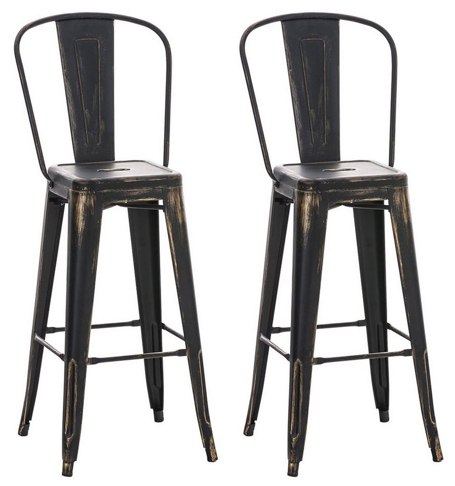TPFLiving Barhocker 2er Set (Set, 2 St., Barstuhl mit Rückenlehne - Thekenhocker - Hocker für Küche), Pulverbeschichtetes Metall - Barhocker Schwarz-Gold von TPFLiving