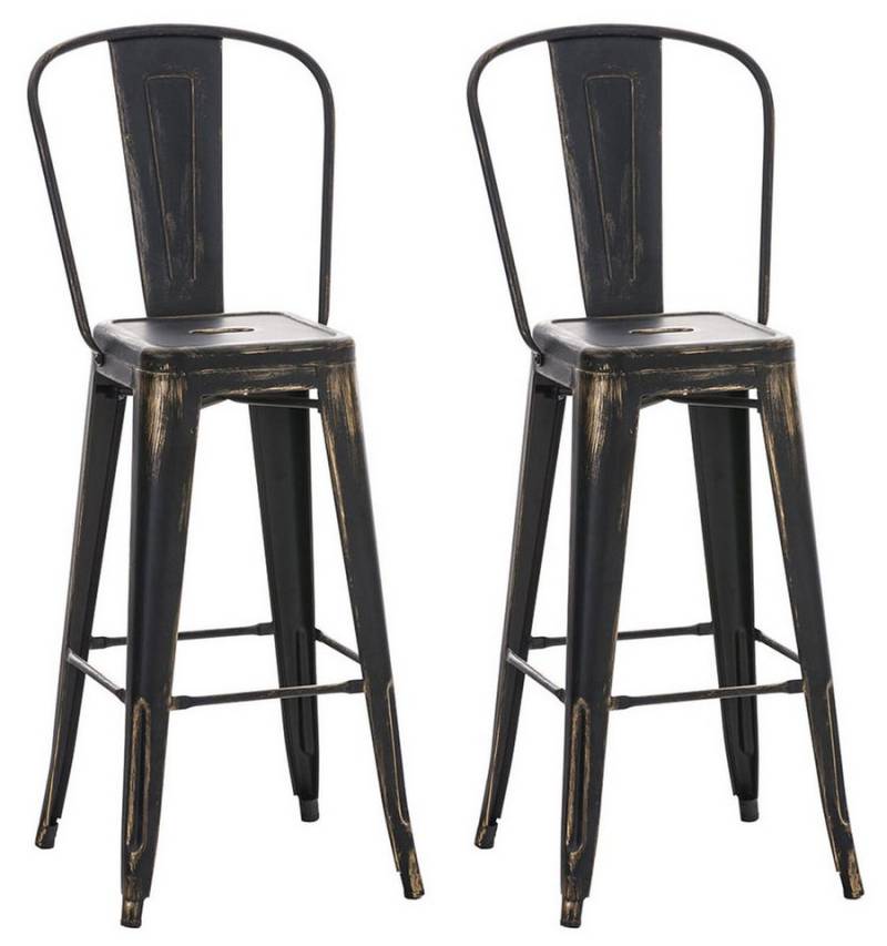 TPFLiving Barhocker 2er Set (Set, 2 St., Barstuhl mit Rückenlehne - Thekenhocker - Hocker für Küche), Pulverbeschichtetes Metall - Barhocker Schwarz-Gold von TPFLiving