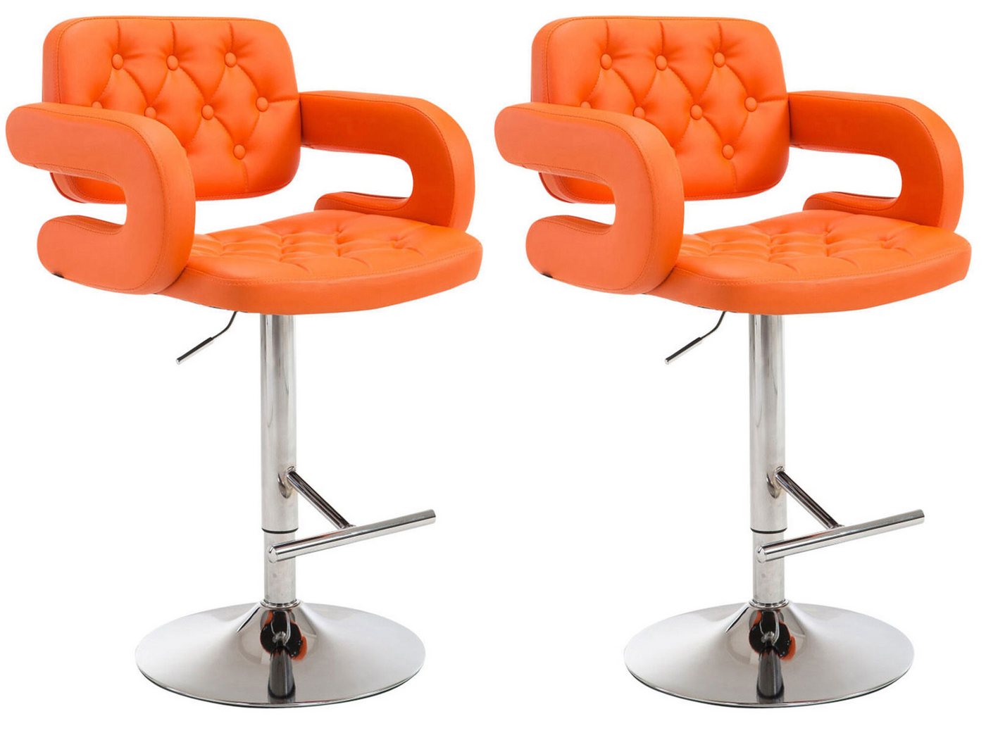 TPFLiving Barhocker 2er Set (Set, 2 St., Barstuhl mit Rückenlehne und Fußstütze - Hocker für Küche), 360° drehbar - Gestell Metall chrom - Sitzfläche: Kunstleder Orange von TPFLiving