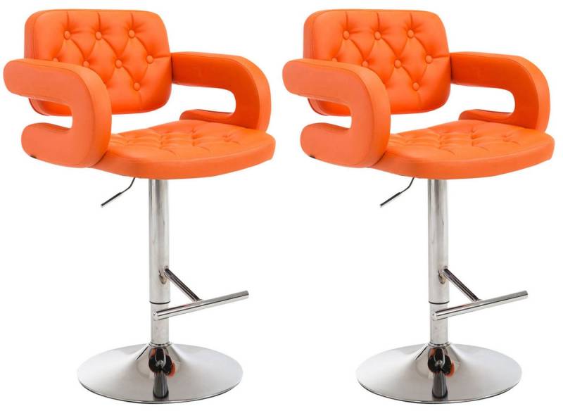 TPFLiving Barhocker 2er Set (Set, 2 St., Barstuhl mit Rückenlehne und Fußstütze - Hocker für Küche), 360° drehbar - Gestell Metall chrom - Sitzfläche: Kunstleder Orange von TPFLiving