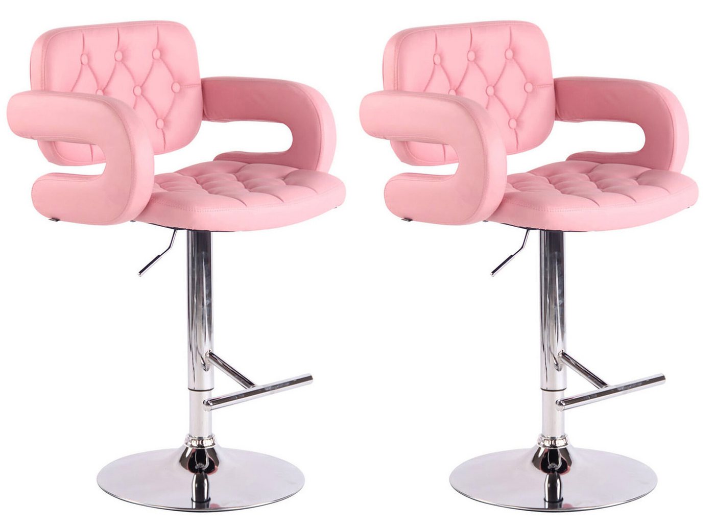 TPFLiving Barhocker 2er Set (Set, 2 St., Barstuhl mit Rückenlehne und Fußstütze - Hocker für Küche), 360° drehbar - Gestell Metall chrom - Sitzfläche: Kunstleder Pink von TPFLiving