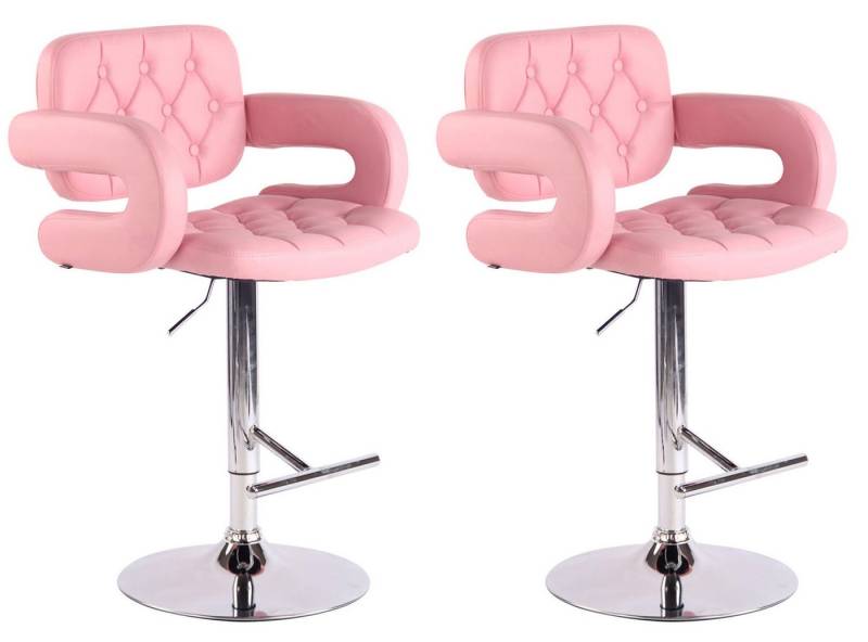 TPFLiving Barhocker 2er Set (Set, 2 St., Barstuhl mit Rückenlehne und Fußstütze - Hocker für Küche), 360° drehbar - Gestell Metall chrom - Sitzfläche: Kunstleder Pink von TPFLiving