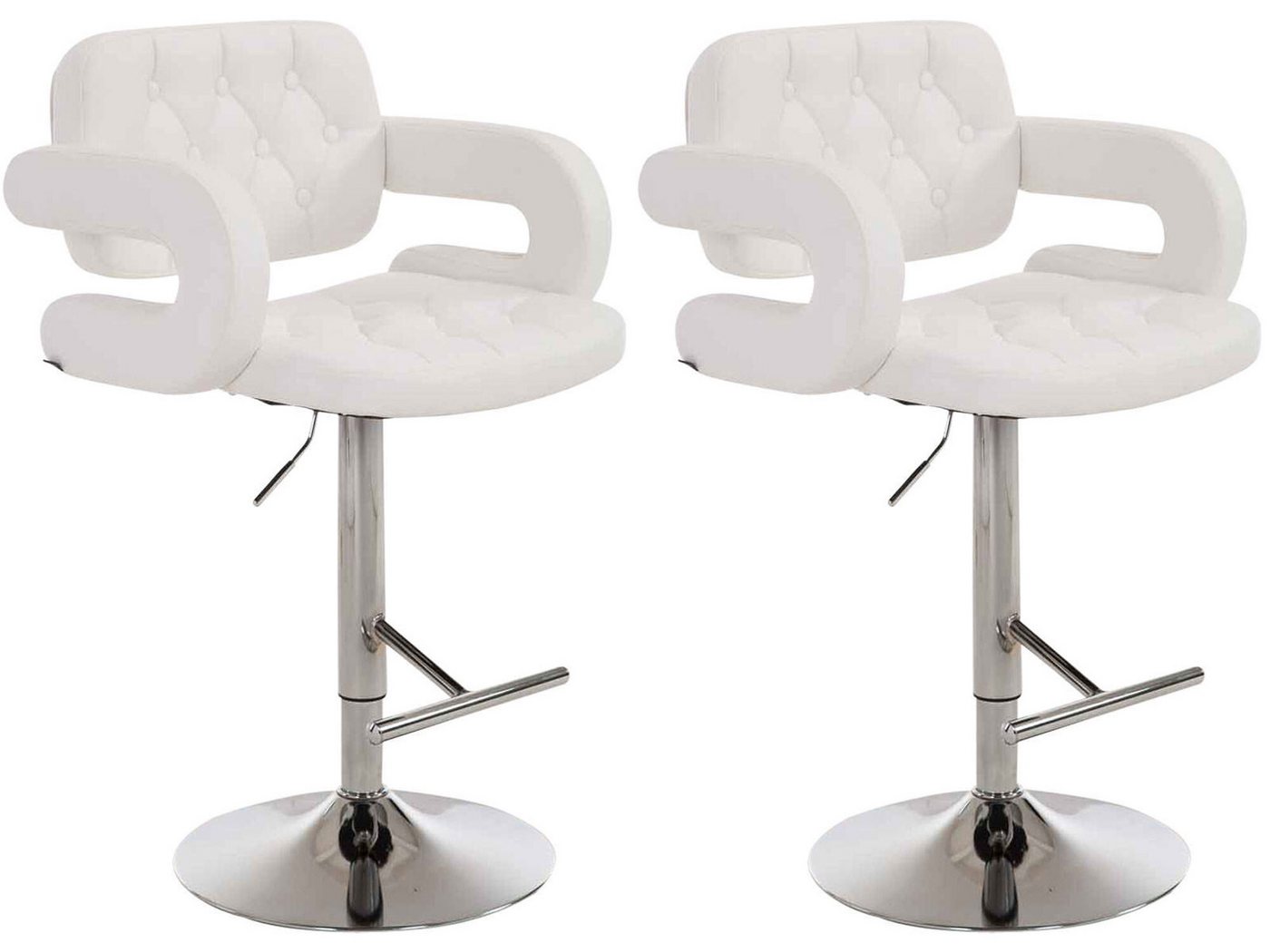 TPFLiving Barhocker 2er Set (Set, 2 St., Barstuhl mit Rückenlehne und Fußstütze - Hocker für Küche), 360° drehbar - Gestell Metall chrom - Sitzfläche: Kunstleder Weiß von TPFLiving