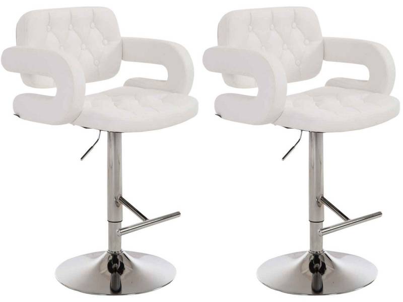 TPFLiving Barhocker 2er Set (Set, 2 St., Barstuhl mit Rückenlehne und Fußstütze - Hocker für Küche), 360° drehbar - Gestell Metall chrom - Sitzfläche: Kunstleder Weiß von TPFLiving