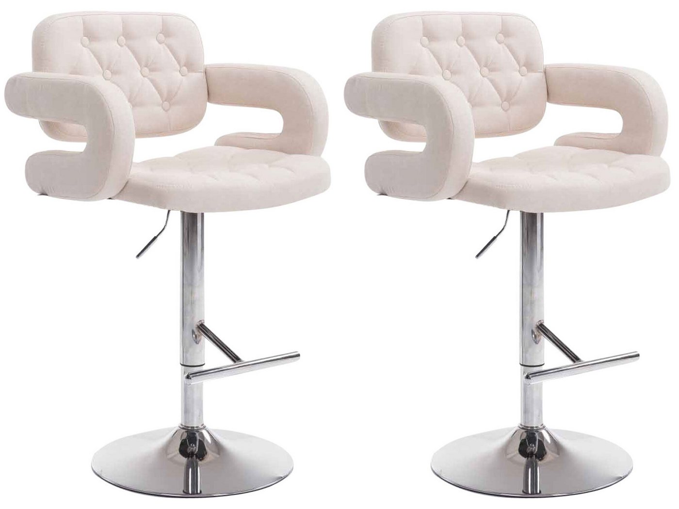 TPFLiving Barhocker 2er Set (Set, 2 St., Barstuhl mit Rückenlehne und Fußstütze - Hocker für Küche), 360° drehbar - Gestell Metall chrom - Sitzfläche: Stoff Beige von TPFLiving